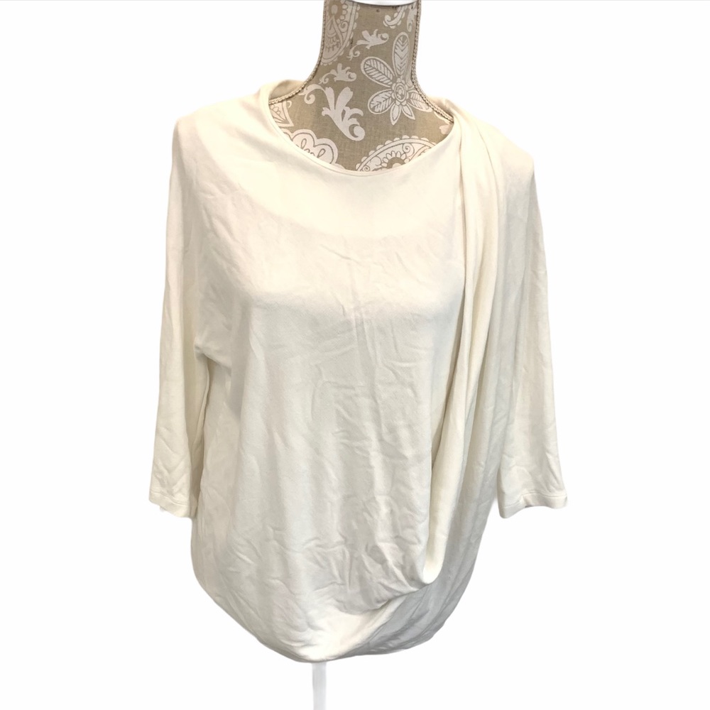 COS White Drape Knit Blouse SMALL ¾ Sleeve 1819